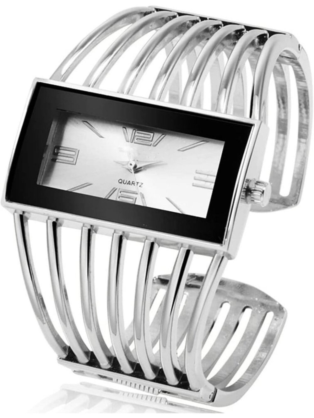 Women's Silver White Luxury Rectangular Case Analog Quartz Fashion Wrist Watch